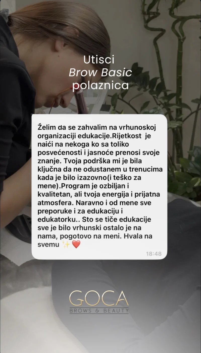 Utisci Brow Basic polaznice: poruka zahvalnosti Goci